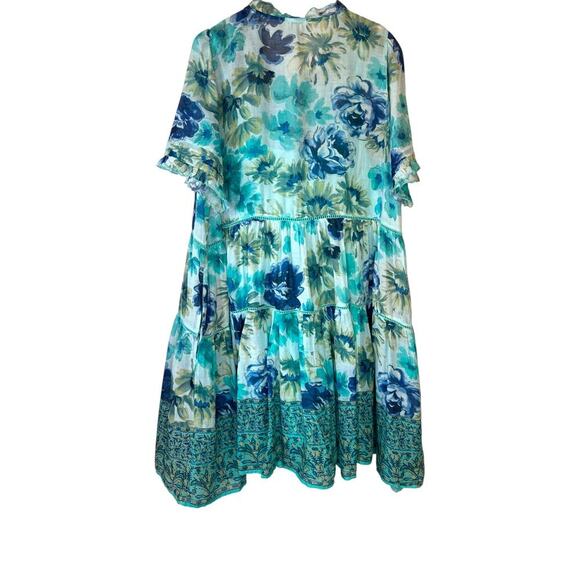 SUNDANCE Floral Ruffle Lace Fields Of Beauty Turquoise Dress Size XXL - Picture 9 of 16